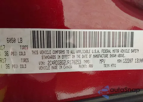 2018 Dodge Grand Caravan Se from USA, damaged, VIN 2C4RDGBG2JR170253